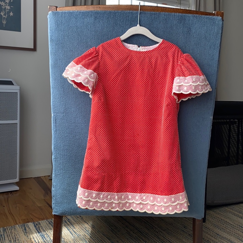Vintage handmade Red and white polkadot dress, girls 4t